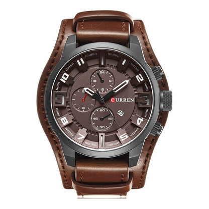 Reloj Cronometro Cuero Original Mov Japones Contra Agua Cu