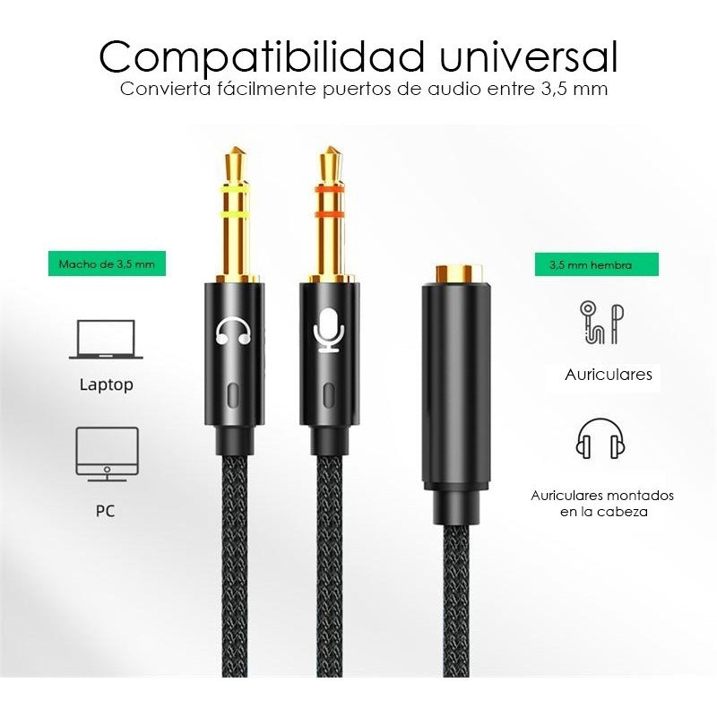 Cable Divisor De Audio 3.5 Mm Para Micrófono Y Audifonos