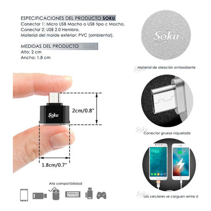 Soku Lector Otg Micro Usb V8 A Usb 2.0 Adaptador Cel