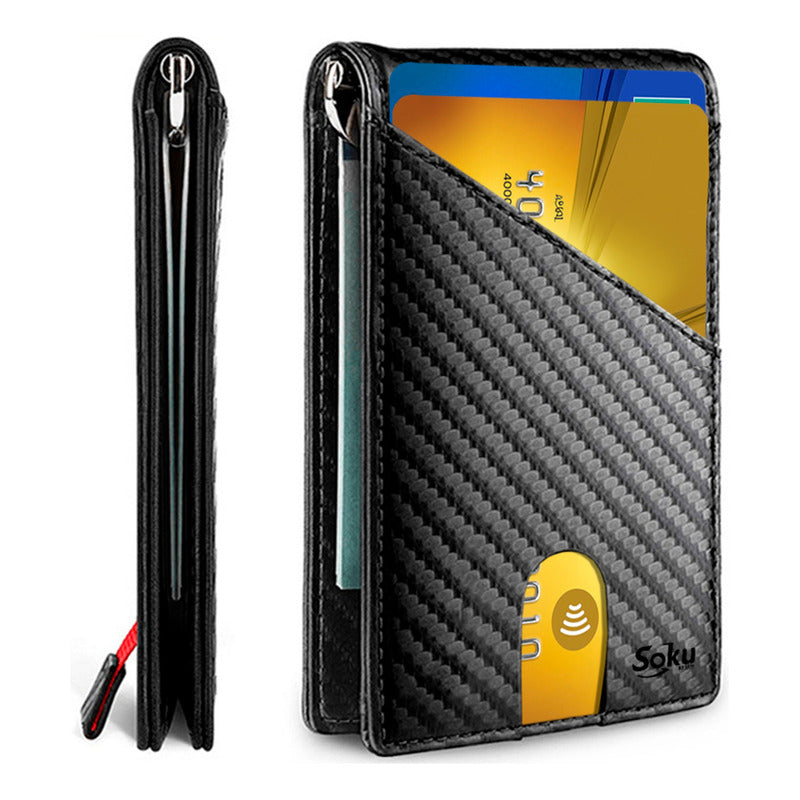 Cartera Billetera Piel Fibra Carbono Protección Rfid Clip