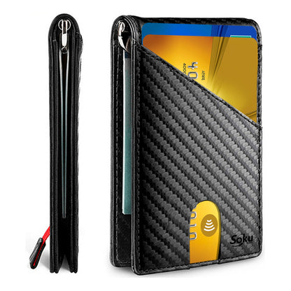 Cartera Billetera Piel Fibra Carbono Protección Rfid Clip