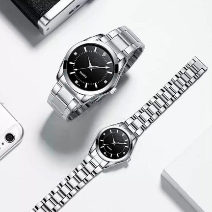 Duo Reloj Pareja Acero Inoxidable Contra Agua Estuche Cx