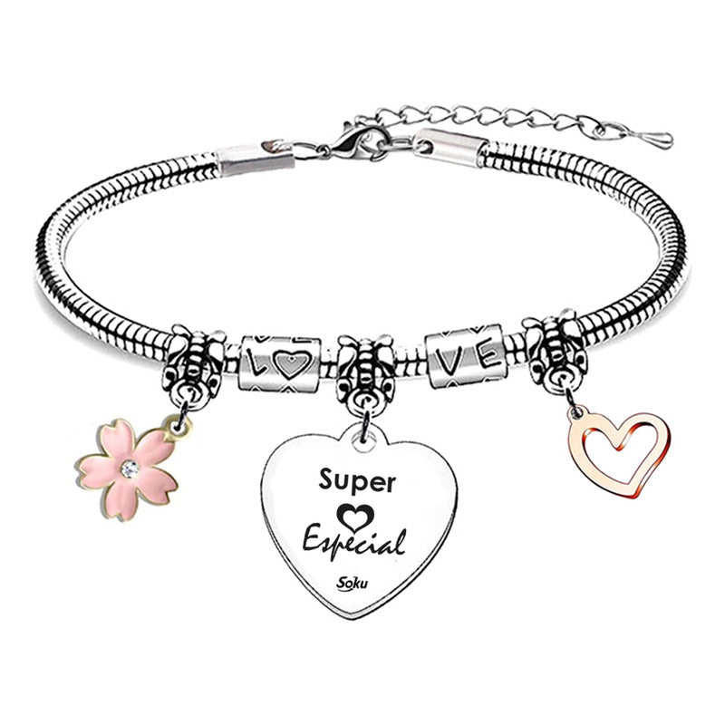 Soku Pulsera Regalo Corazón Acero Inoxidable Mama Amor Amiga