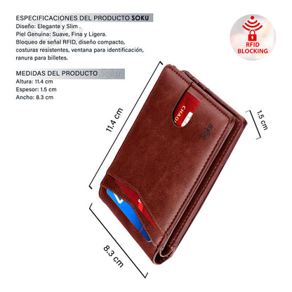 Cartera Billetera Slim Protección Rfid Piel Genuina Soku
