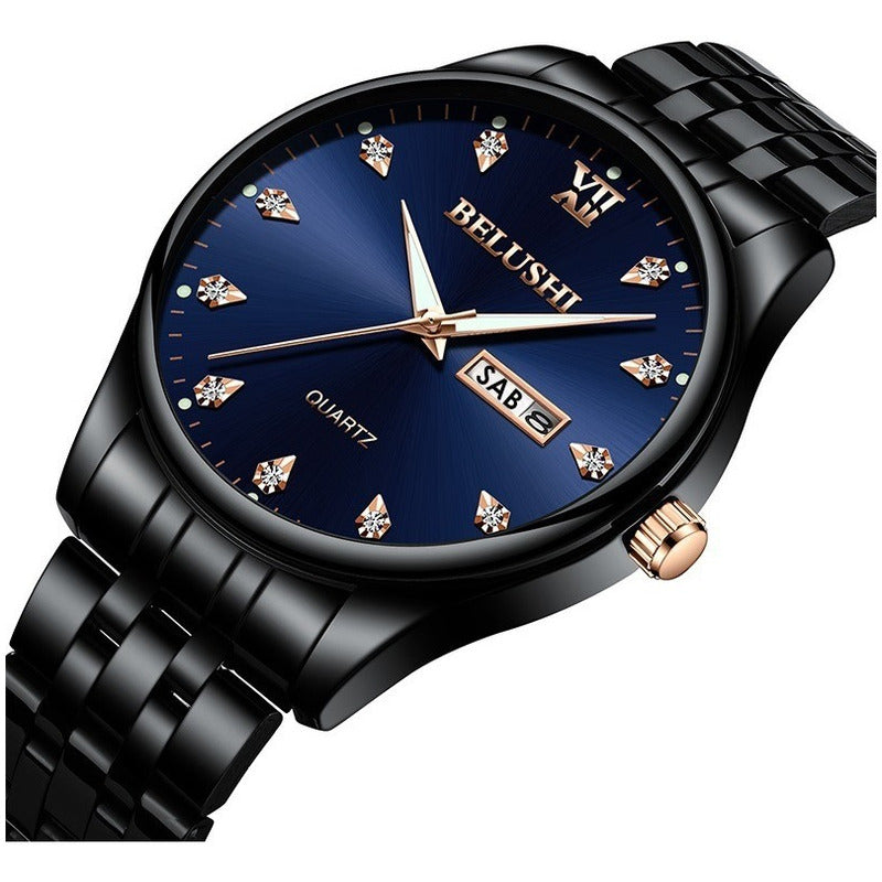 Reloj Acero Inoxidable Brillantes Fechador Contra Agua Bs