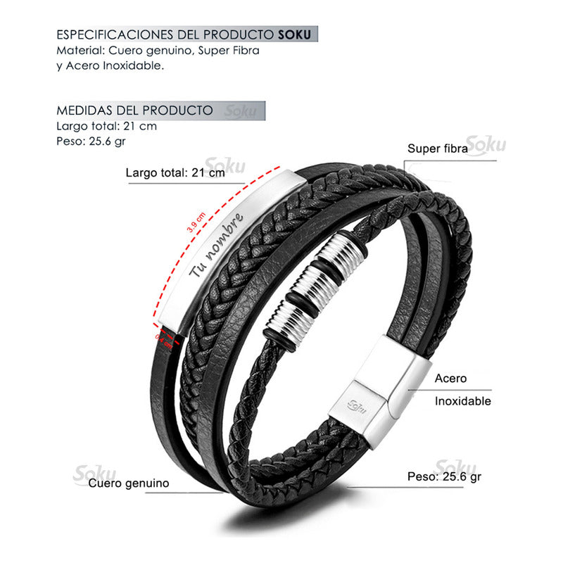 Soku Pulsera Piel Personalizada Acero Inoxidable Titanio