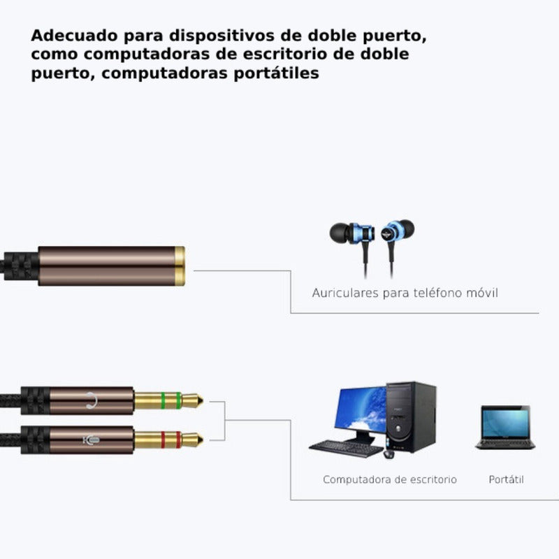 Cable Divisor De Audio 3.5 Mm Para Micrófono Y Audifonos
