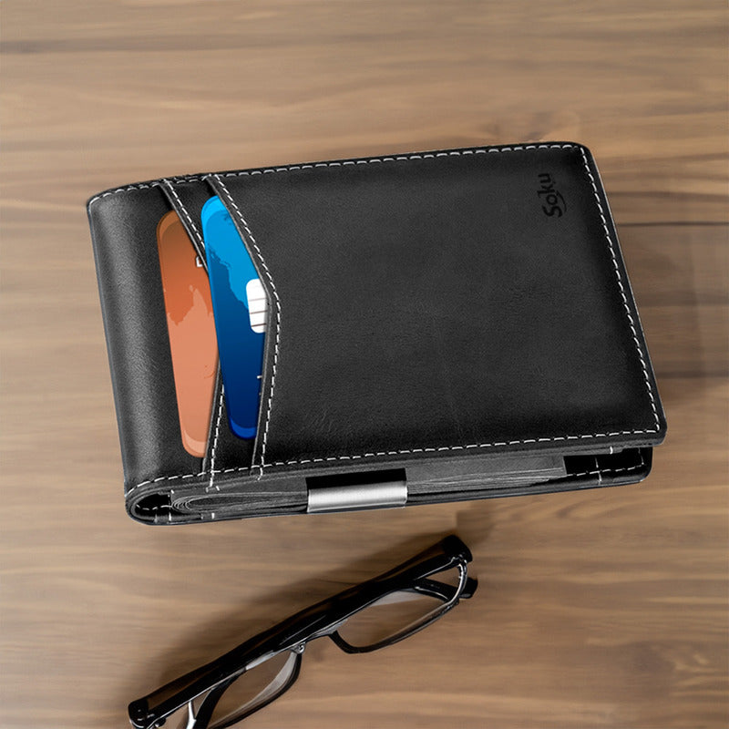 Cartera Ejecutiva Clip Piel Vaquero Premium Soku Original