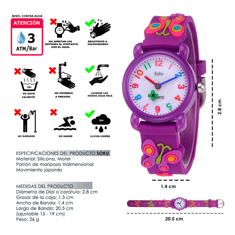 Reloj Niña Mariposa 3d Kawaii Impermeable Calidad