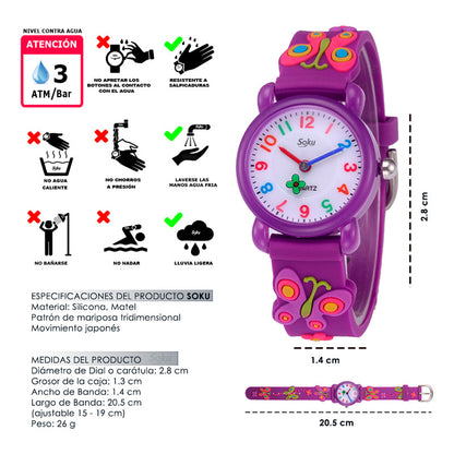 Reloj Niña Mariposa 3d Kawaii Impermeable Calidad