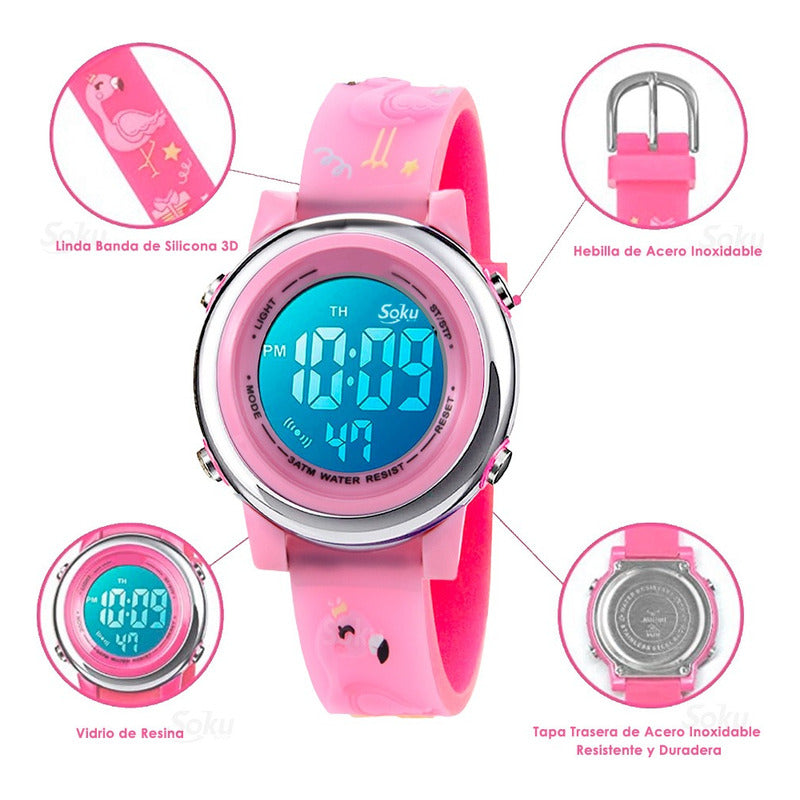 Reloj Infantil Caricaturas 3d Niña Kawaii Contra Agua Led