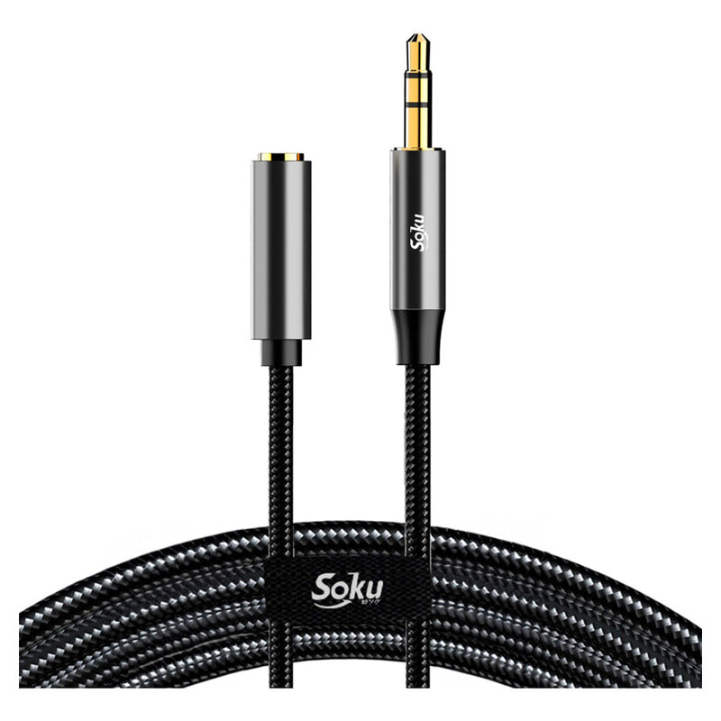 Soku Cable Auxiliar 3.5mm Macho A Hembra 3 Polos Uso Rudo