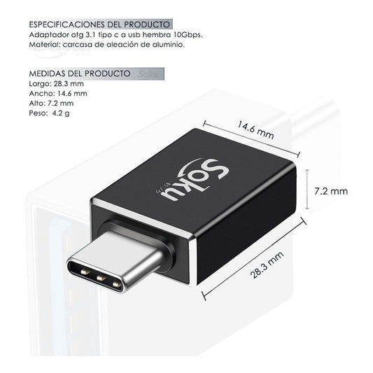 Soku Adaptador Otg Tipo C A Usb 3.1 Velocidad Real 10 Gbps