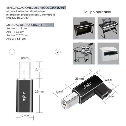 2 Adaptador Usb B Midi A Usb Tipo C Impresora Piano Musical