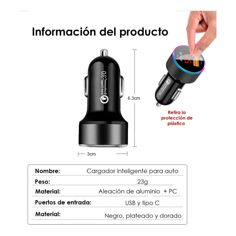 Cargador Auto Carro Usb 3.0 Carga Ultra Rápida Qc3 36w