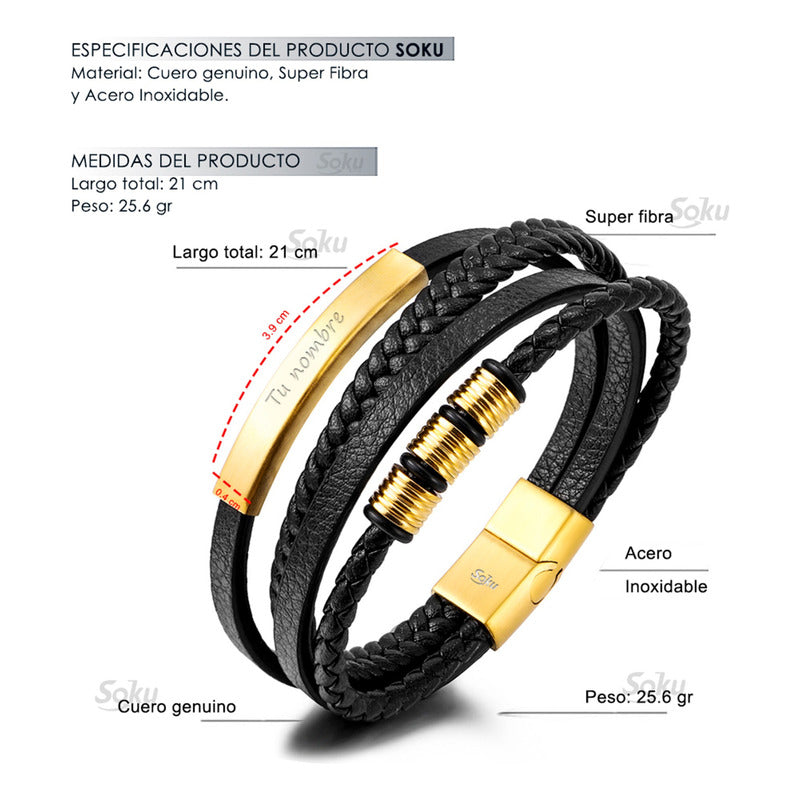 Soku Pulsera Piel Personalizada Acero Inoxidable Titanio