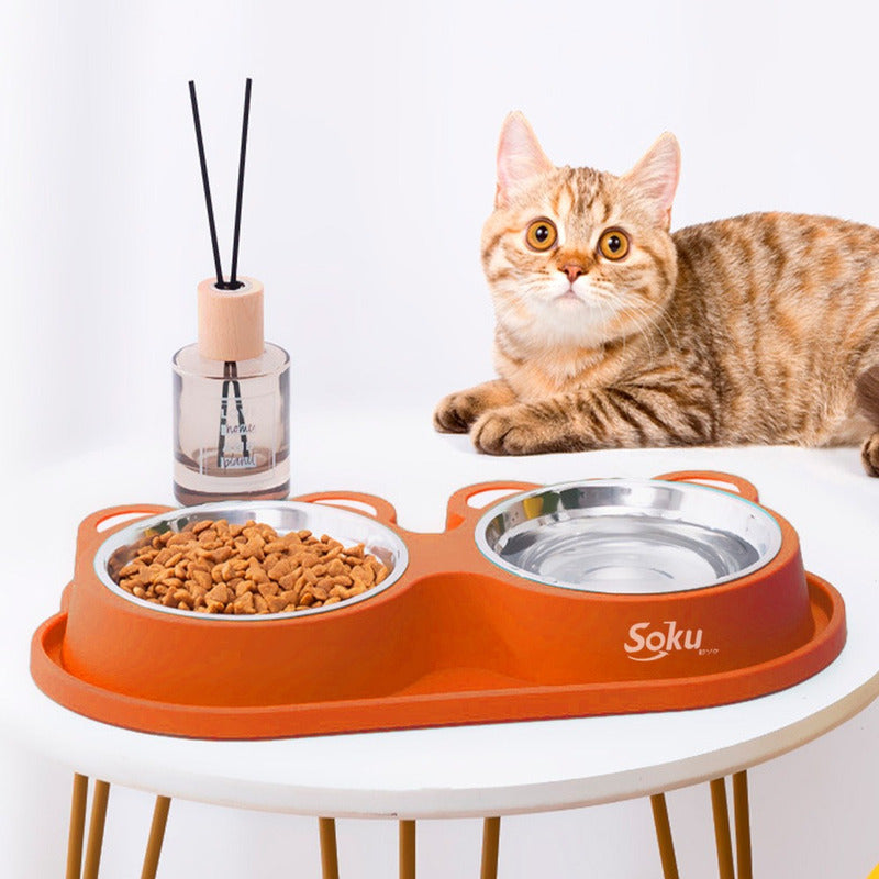 Tazon Doble Plato Para Perro Antiderrapante Acero Inoxidable