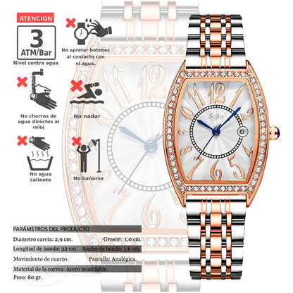Reloj Acero Inoxidable Mujer Brillantes Numeros Grandes Cx