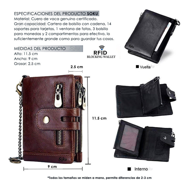 Cartera Billetera Hombre/mujer Piel Genuina Bloqueo Rfid