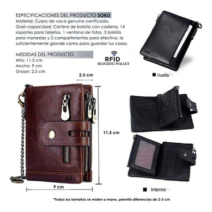 Cartera Billetera Hombre/mujer Piel Genuina Bloqueo Rfid