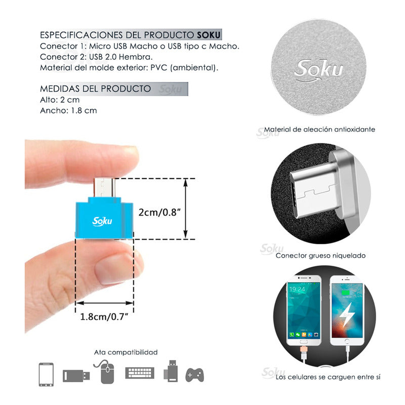 Soku Lector Otg Micro Usb V8 A Usb 2.0 Adaptador Cel