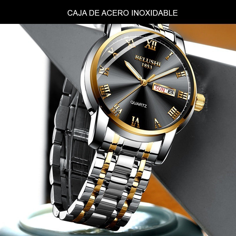 Reloj Hombre Acero Inoxidable Fluorecente Fechador Lujo Bs