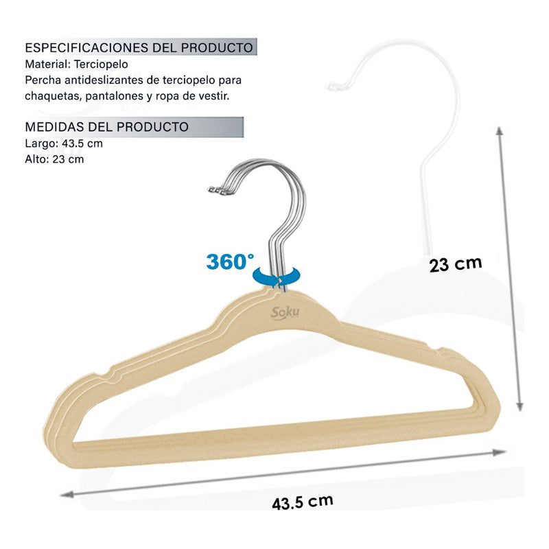 Set 10 Ganchos Acero Terciopelo Organizador Closet Durable