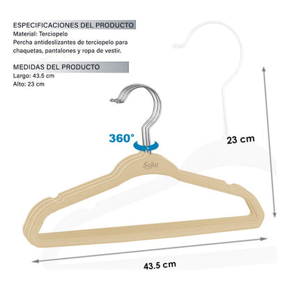 Set 10 Ganchos Acero Terciopelo Organizador Closet Durable