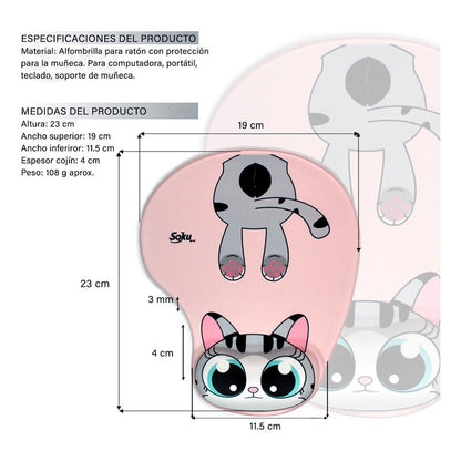 Tapete Para Raton De Gel Ergonomico Caricaturas Gatos Kawaii
