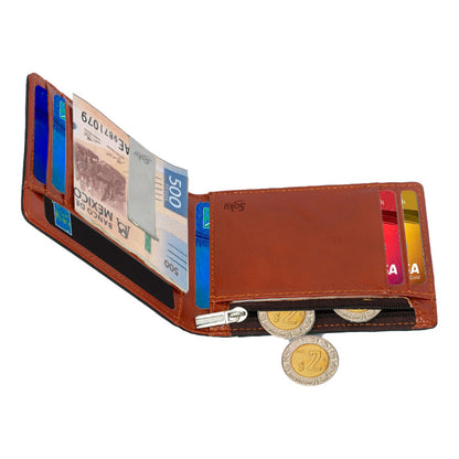 Cartera Billetera Antirobo Rfdi Monedas Cierre Piel Original