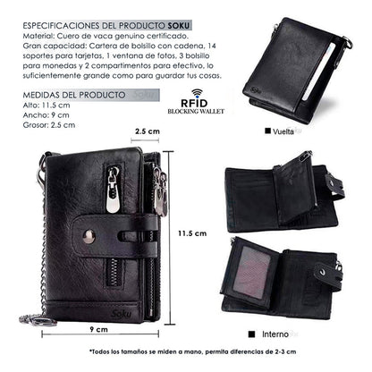 Cartera Billetera Hombre/mujer Piel Genuina Bloqueo Rfid