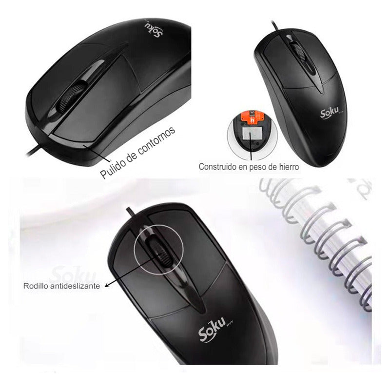 Raton Usb Ergonomico Largo Minimalista Resistente Soku