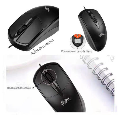 Raton Usb Ergonomico Largo Minimalista Resistente Soku