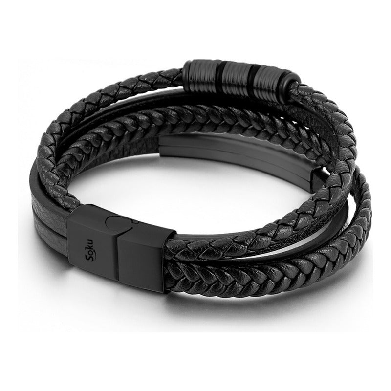 Soku Pulsera Piel Personalizada Acero Inoxidable Titanio