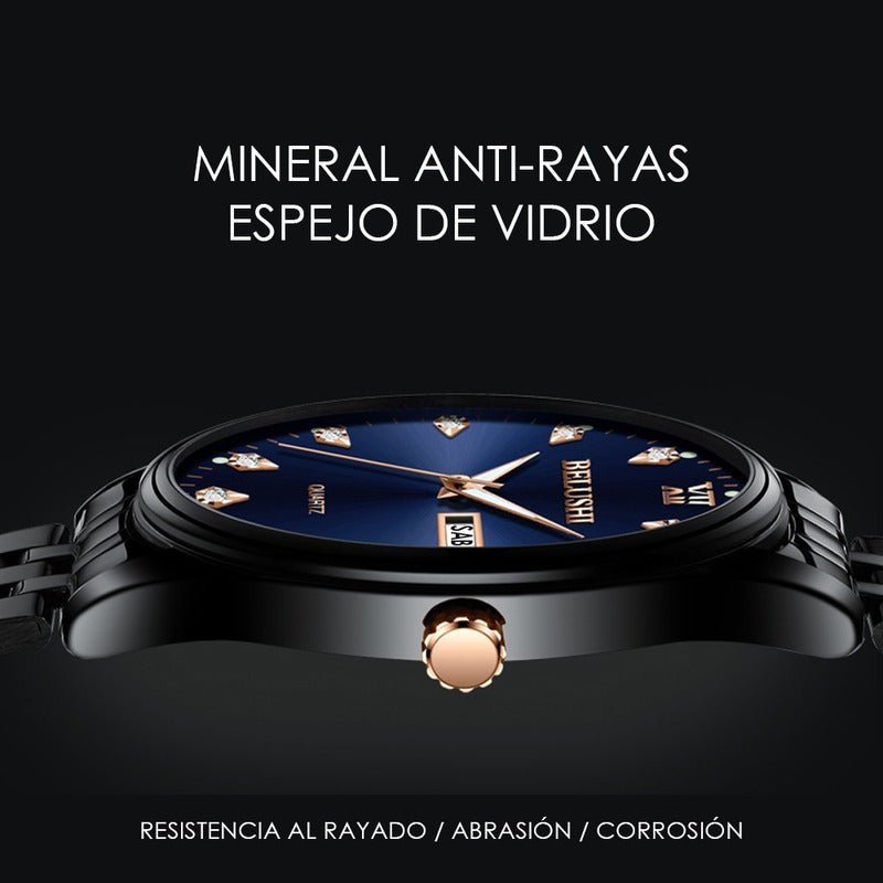Reloj Acero Inoxidable Brillantes Fechador Contra Agua Bs