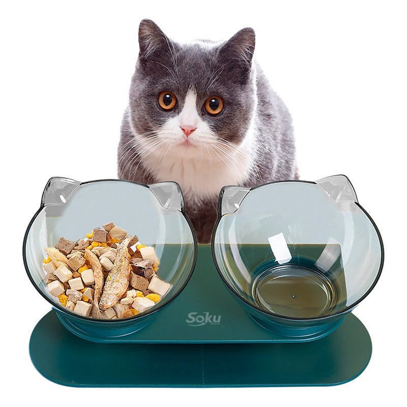 Tazon Doble Elevado Ergónomico Perros Gatos Calidad Soku