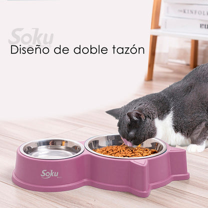 Tazon Doble Acero Inoxidable Perro Medio Y Gato Grande Soku