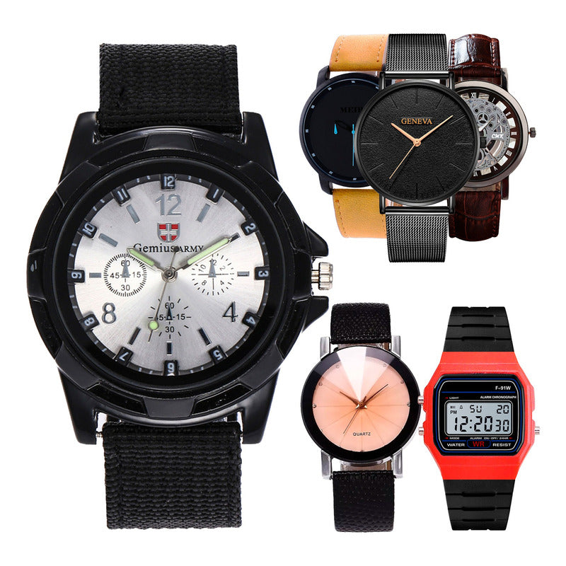 6 Reloj Geneva Mayoreo Barato Piel Vinil Proveedor Lote