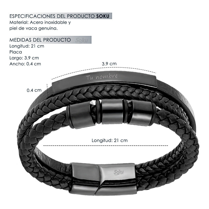 Soku Pulsera Cuero Genuino Personalizada Piedra Inoxidable