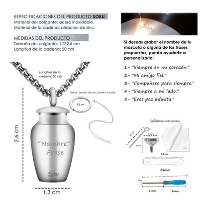 Soku Dije Cápsula Relicario Urna Cenizas Personalizado Acero