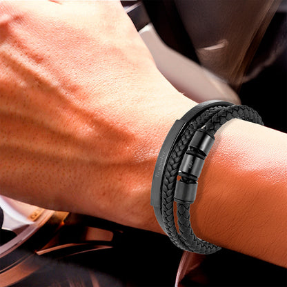 Soku Pulsera Cuero Genuino Personalizada Piedra Inoxidable