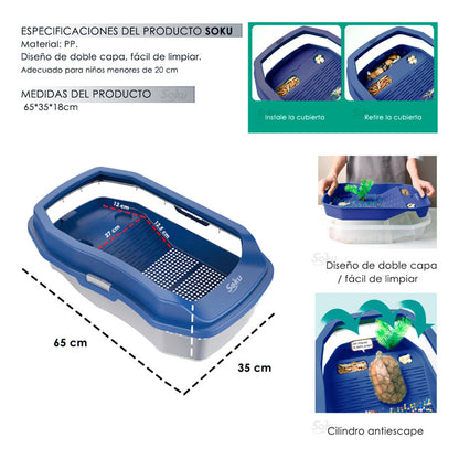 Soku Tortuguero Anti Escape Doble Capa Acuario Extra Largo