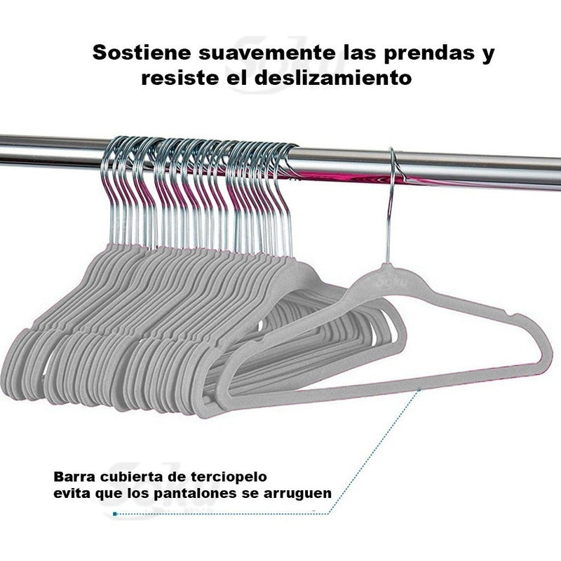 Set 20 Ganchos Acero Terciopelo Organizador Closet Durable