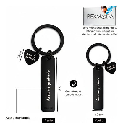 Llaveros Pareja Personalizado Acero Inoxidable Corazon