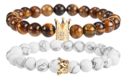 2 Pulseras Parejas Piedra Natural Coronas Proteje Amor Real