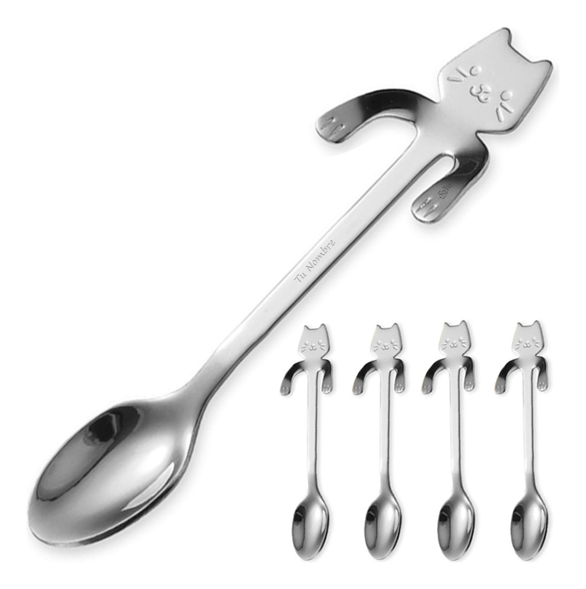 5x Soku Cuchara Personalizada Gato Postre Cafe Fiesta Té