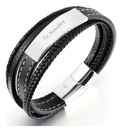 Soku Pulsera Personalizada Piel Acero Inoxidable Titanio