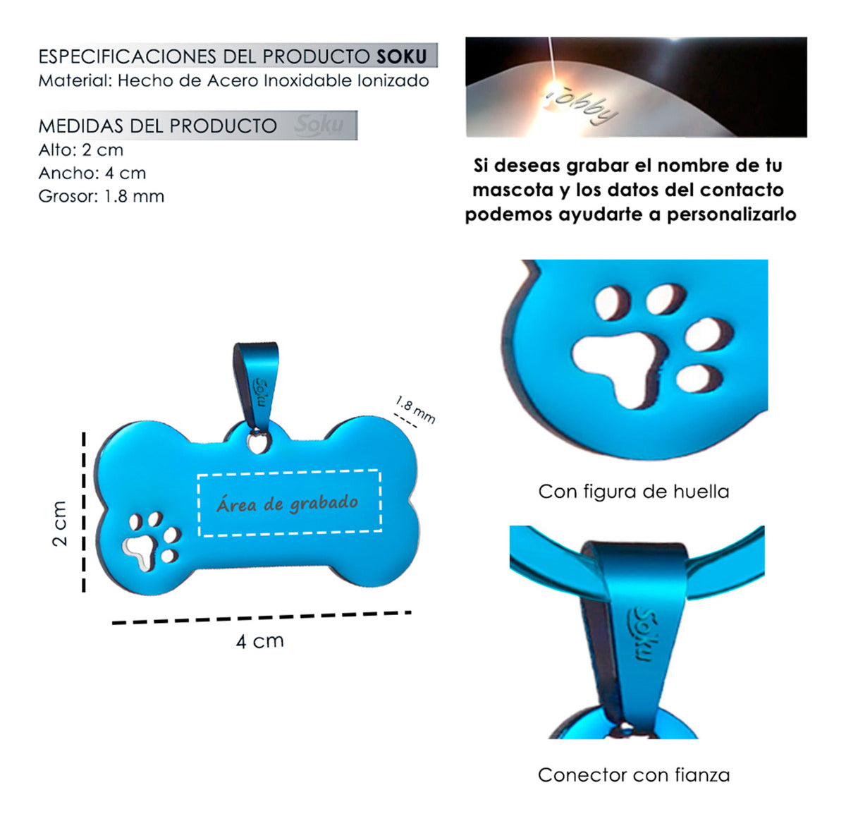 Soku Placa Personalizada Perro Huella Gato Tag Inoxidable