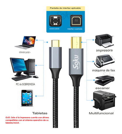 Cable Impresora Usb Tipo C Chapa Oro Para Mac iPad 2m