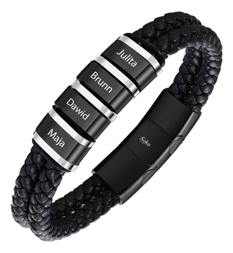 Pulsera Personalizada Piel Acero Inoxidable Titanio Soku